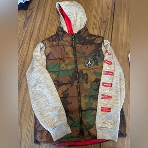 Boys Air Jordan Camo Jacket with Gray Sleeves and Hood